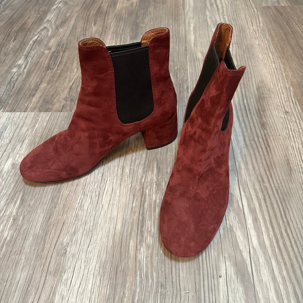 Coach Tia‎ Suede High Heeled Ankle Booties, Size 7.5 Wine Red Slip On